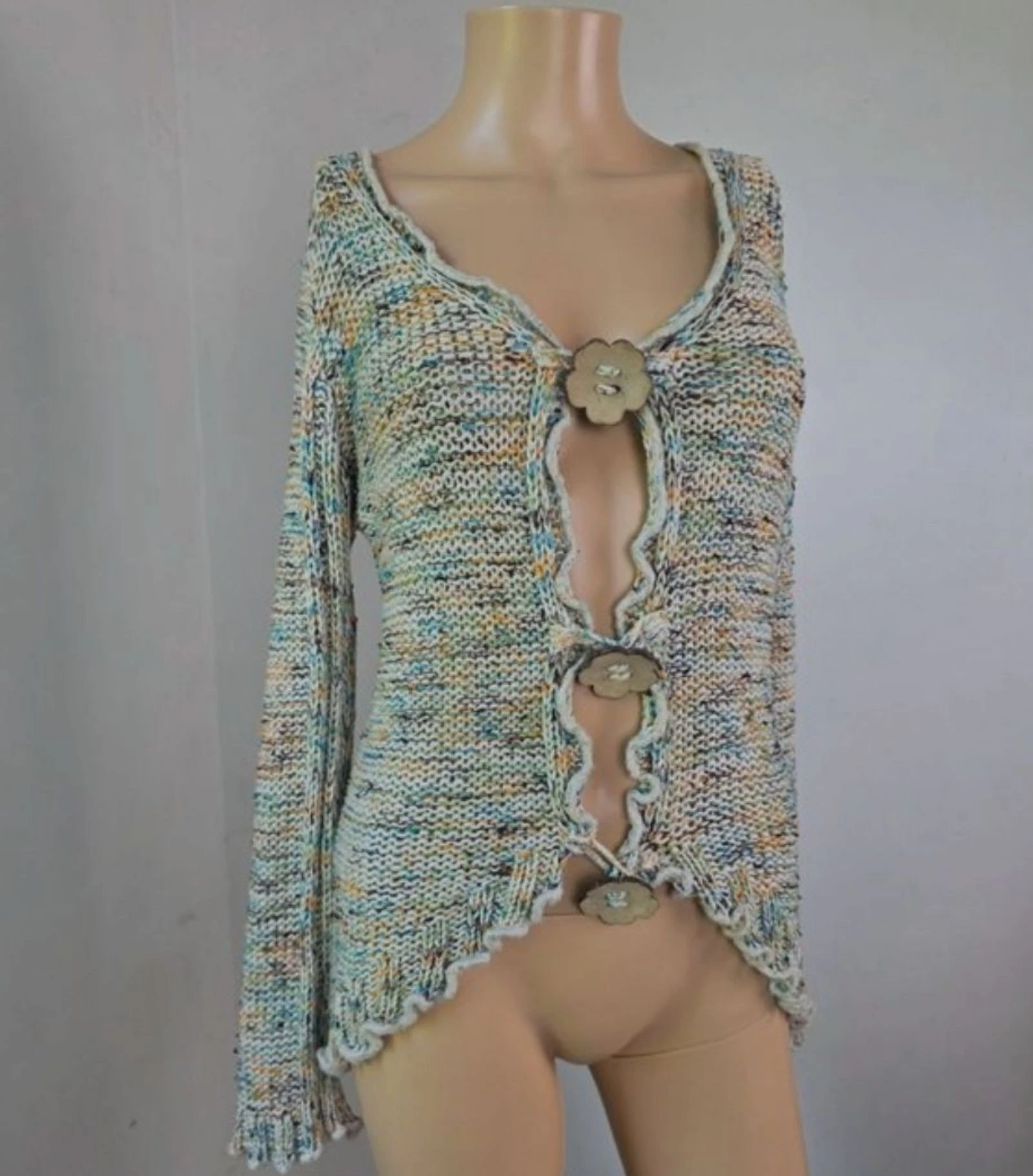 cardigan de malha multicolor assimétrica hippie cottagecore tamanho 38 – photo 2